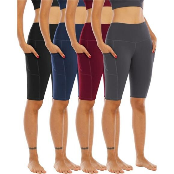 Womens High Waisted Biker Yoga Shorts 4 Pack with Pockets Workout Gym - Picture 1 of 6
